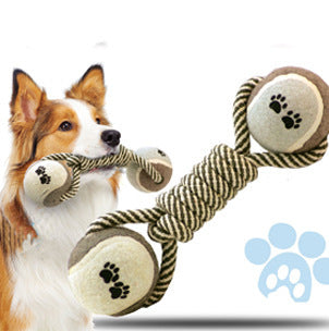 Pet Dumbbell Rope Tennis Ball Chew Toys - Skye Pets