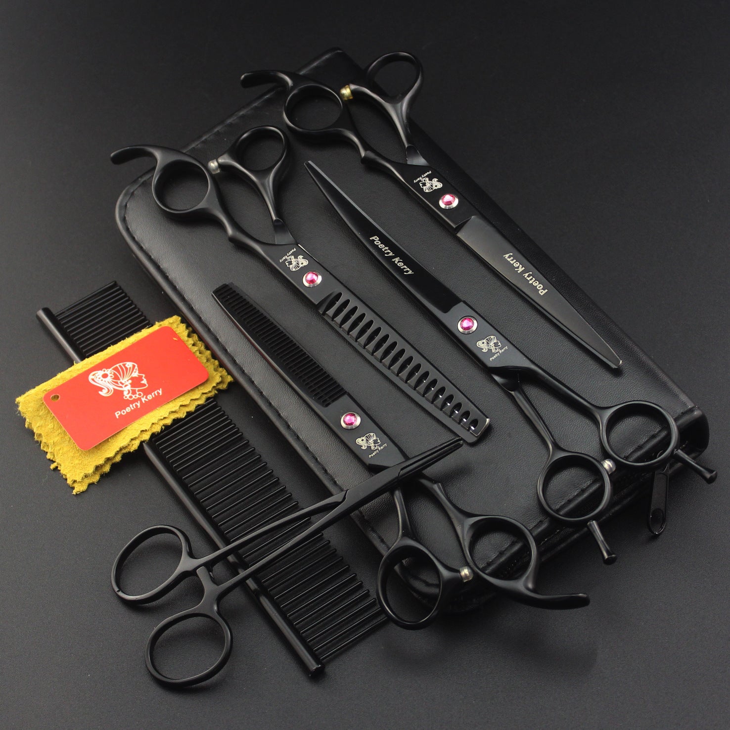 Pet Grooming Scissors 7.0 Inch Black 4-Piece Set - Skye Pets