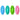 Rubber dog dental chew ball shown in blue, turquoise, green and pink colours