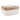 White personalised pet toy storage basket with tan band and rope handles