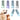 Set of 360 degree silicone pet finger toothbrushes in green, purple, blue and grey with happy dog and cat