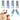 Set of 360 degree silicone pet finger toothbrushes in green, purple, blue and grey with happy dog and cat